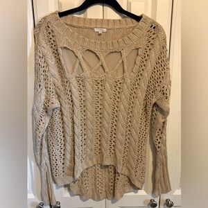 Neely Tan Crochet Long Sleeve Sweater-S